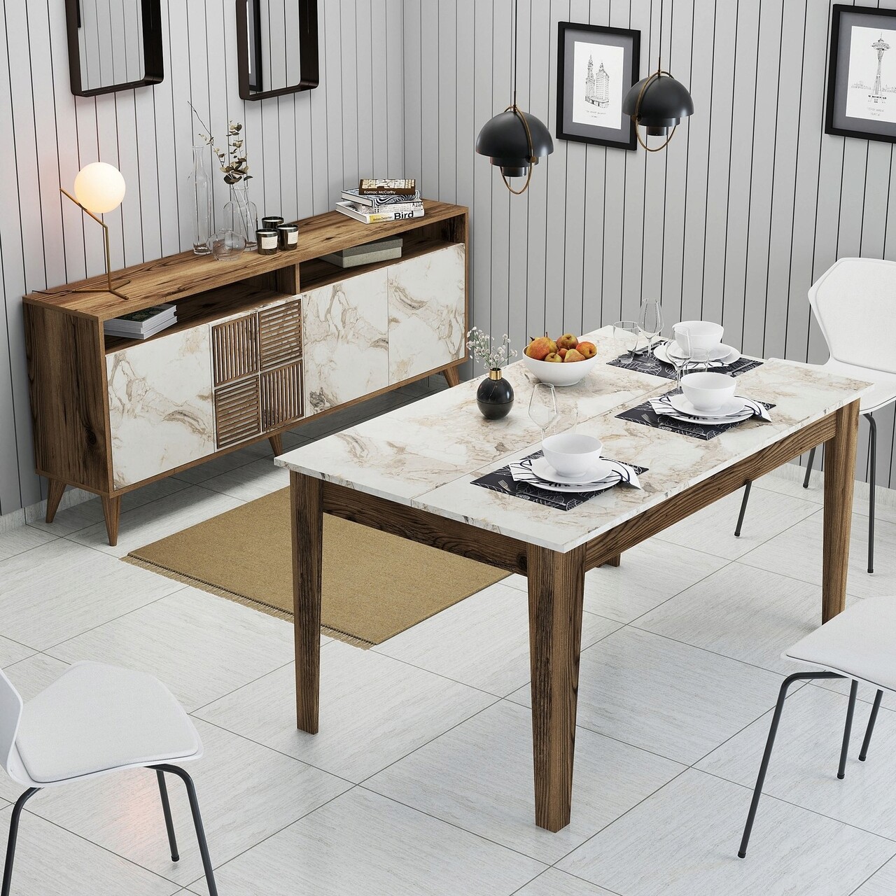 Set mobilier living, Hanah Home, Milan 523, Nuc/Alb - imagine 5